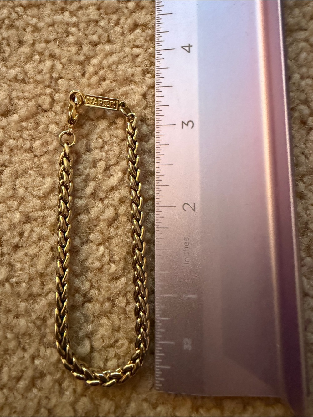Vintage Napier Gold Tone Wheat Chain Bracelet Signed 7 Inch Lobster Clasp